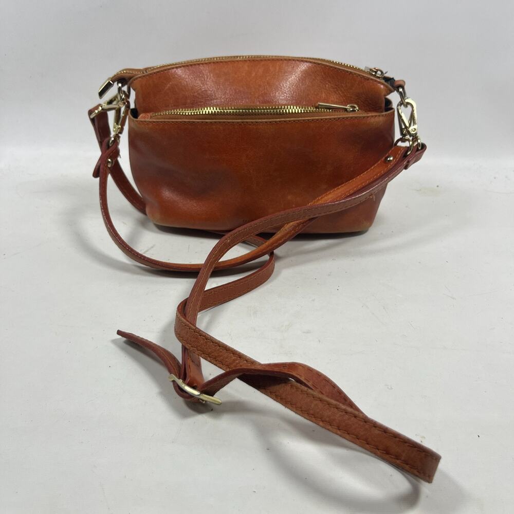 DIVINA FIRENZE Bag Lilla Leather Crossbody Handbag Triple Zip British Tan Italy